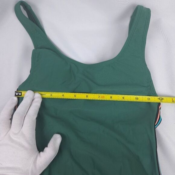 Xhilaration Green Multi Color Side Stripe Retro Scoop Back One Piece Swimsuit - Picture 8 of 15